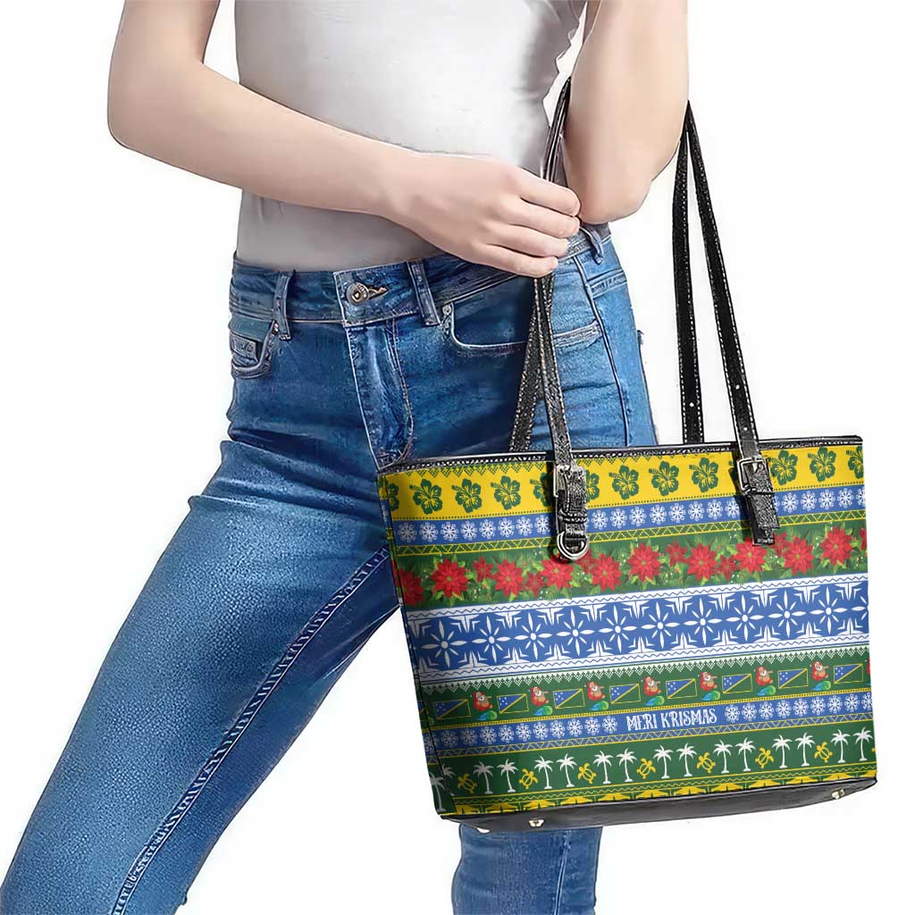 Solomon Islands Christmas Leather Tote Bag The Solomons Melanesian Meri Krismas - Polynesian Pride