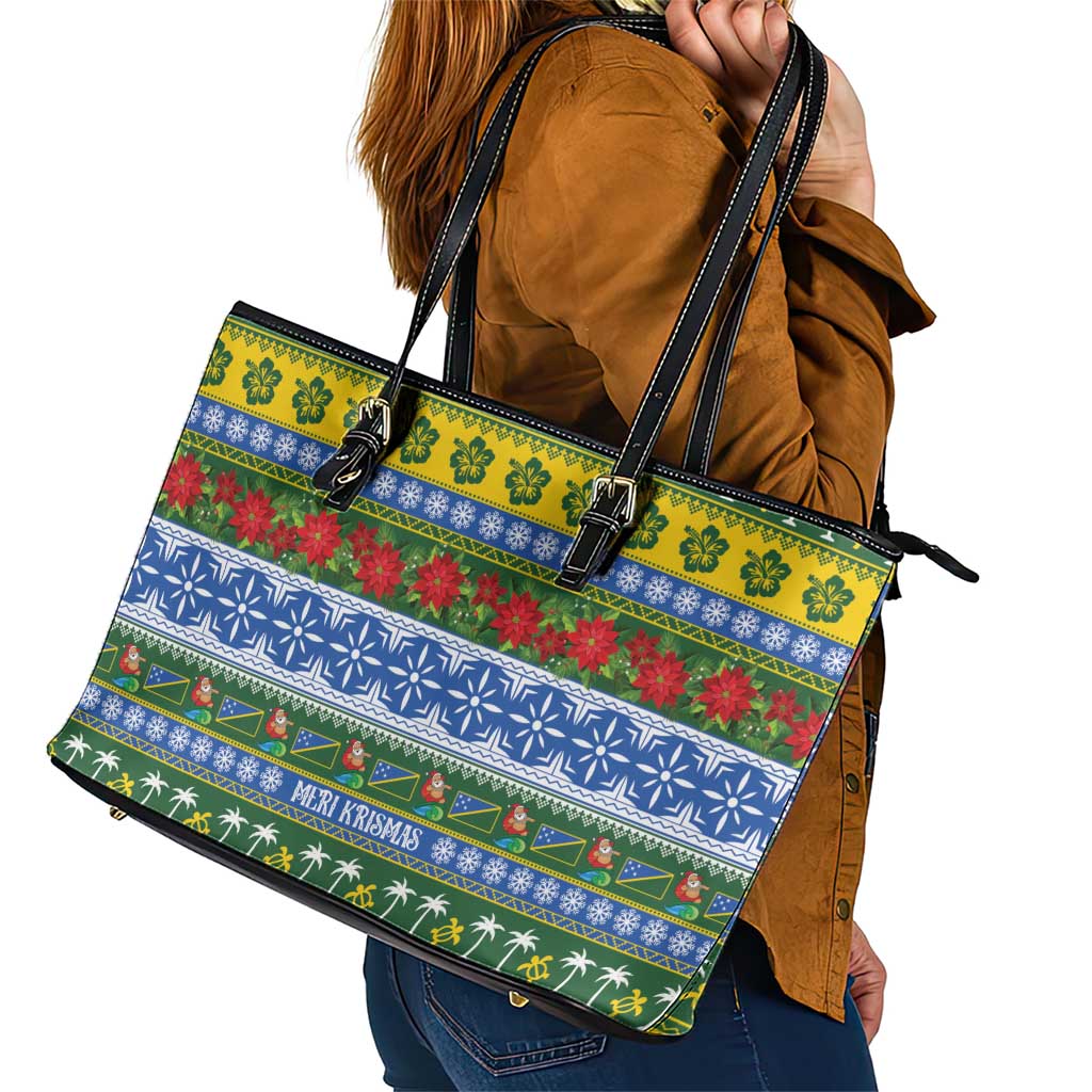 Solomon Islands Christmas Leather Tote Bag The Solomons Melanesian Meri Krismas - Polynesian Pride