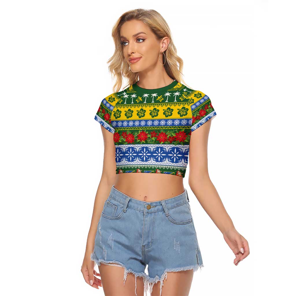 Solomon Islands Christmas Raglan Cropped T Shirt The Solomons Melanesian Meri Krismas - Polynesian Pride