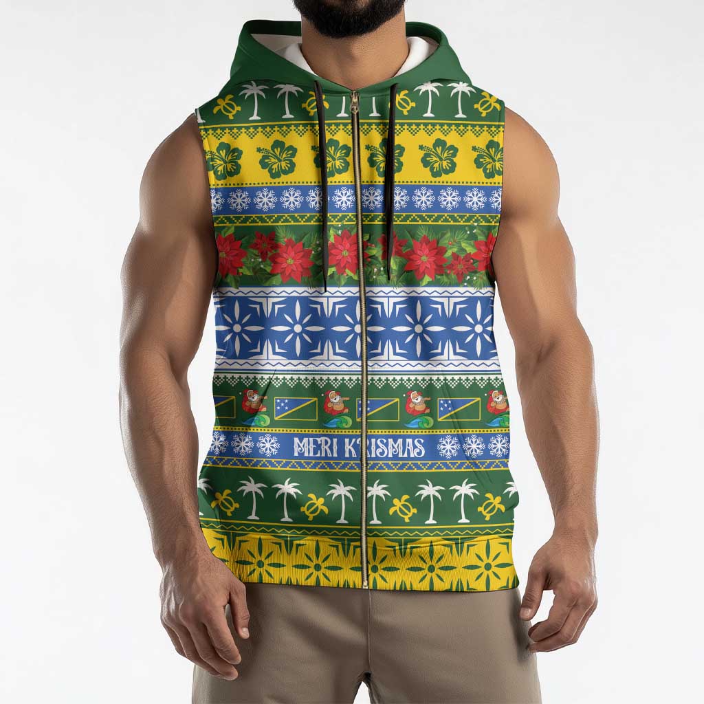 Solomon Islands Christmas Sleeveless Zip Hoodie The Solomons Melanesian Meri Krismas - Polynesian Pride