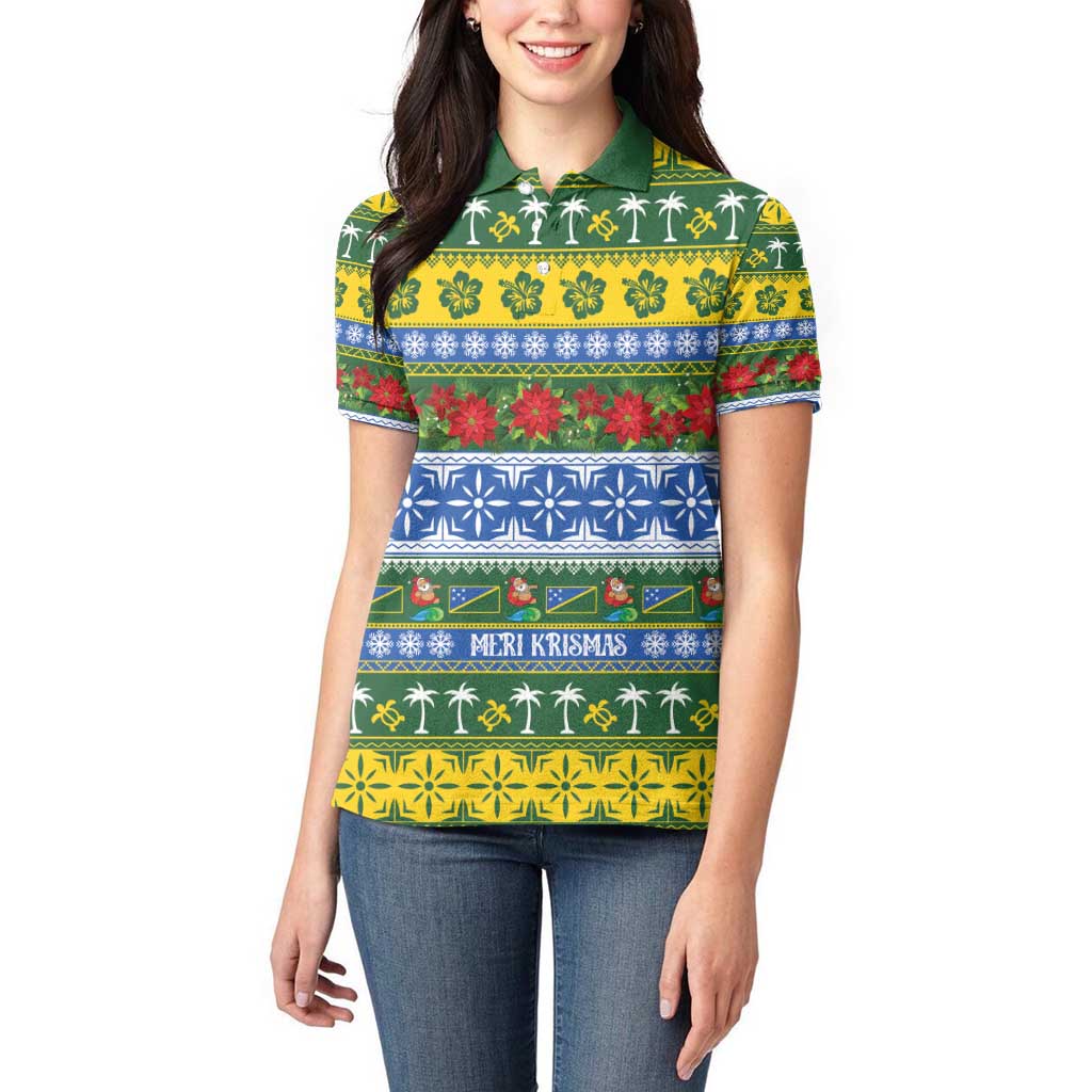 Solomon Islands Christmas Women Polo Shirt The Solomons Melanesian Meri Krismas - Polynesian Pride