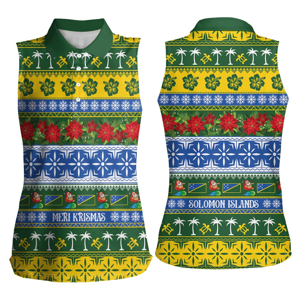Solomon Islands Christmas Women Sleeveless Polo Shirt The Solomons Melanesian Meri Krismas - Polynesian Pride