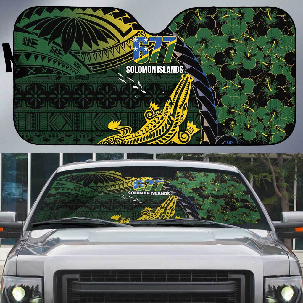 Solomon Islands Auto Sun Shade 677 Proud Crocodile Melanesian Pattern - Polynesian Pride