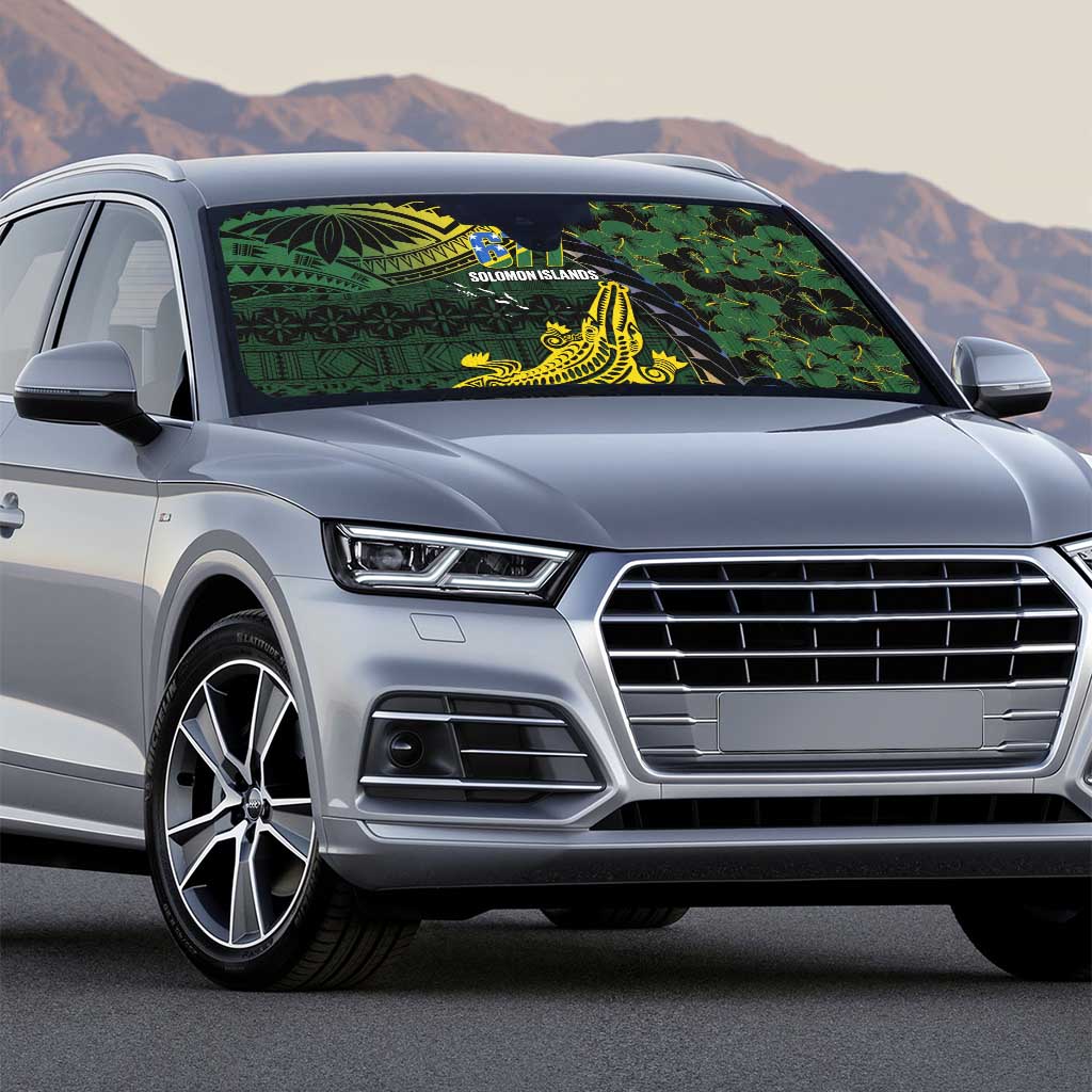 Solomon Islands Auto Sun Shade 677 Proud Crocodile Melanesian Pattern - Polynesian Pride