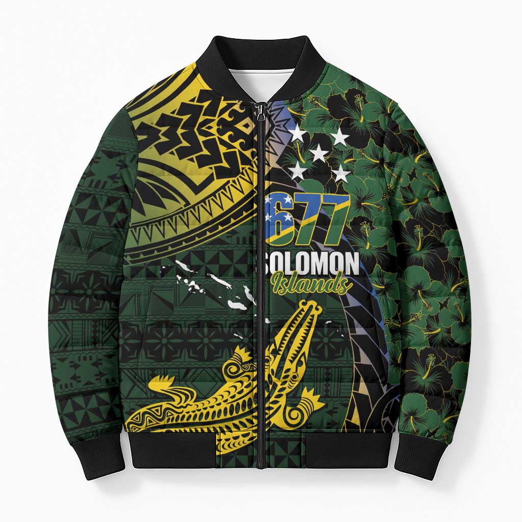Solomon Islands Bomber Puffer Jacket 677 Proud Crocodile Melanesian Pattern - Polynesian Pride
