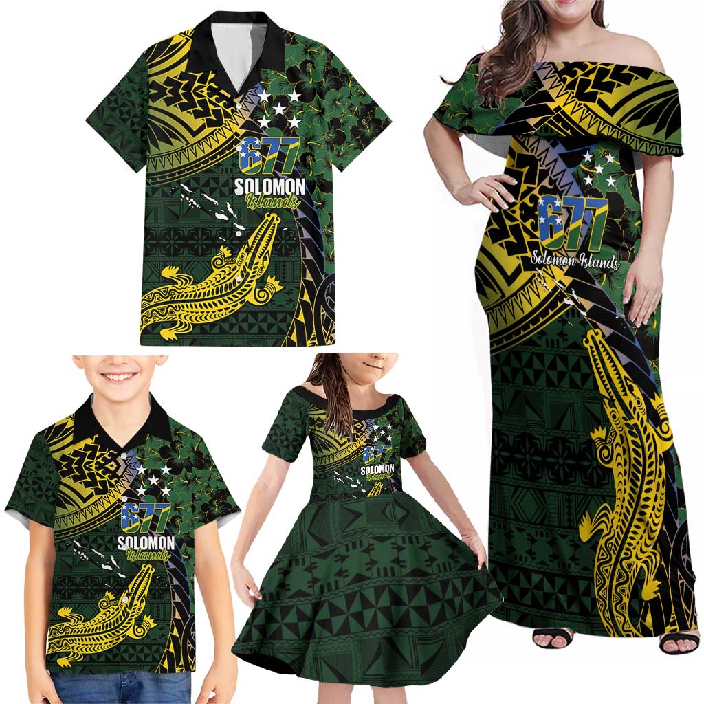 Solomon Islands Family Matching Off Shoulder Maxi Dress and Hawaiian Shirt 677 Proud Crocodile Melanesian Pattern - Polynesian Pride
