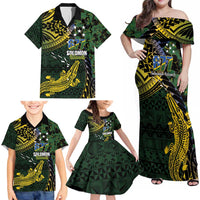 Solomon Islands Family Matching Off Shoulder Maxi Dress and Hawaiian Shirt 677 Proud Crocodile Melanesian Pattern - Polynesian Pride