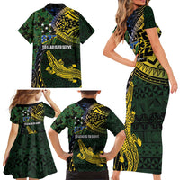 Solomon Islands Family Matching Short Sleeve Bodycon Dress and Hawaiian Shirt 677 Proud Crocodile Melanesian Pattern - Polynesian Pride