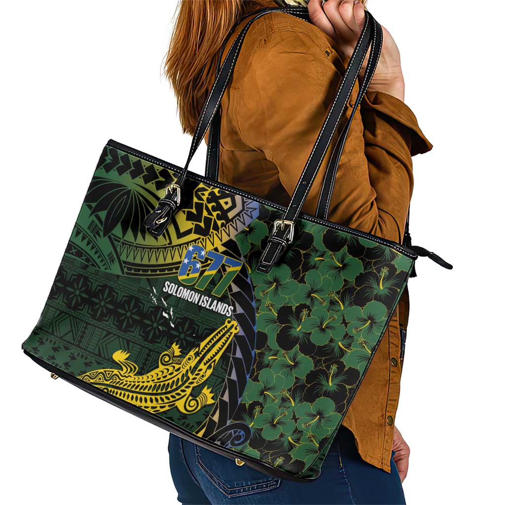 Solomon Islands Leather Tote Bag 677 Proud Crocodile Melanesian Pattern - Polynesian Pride