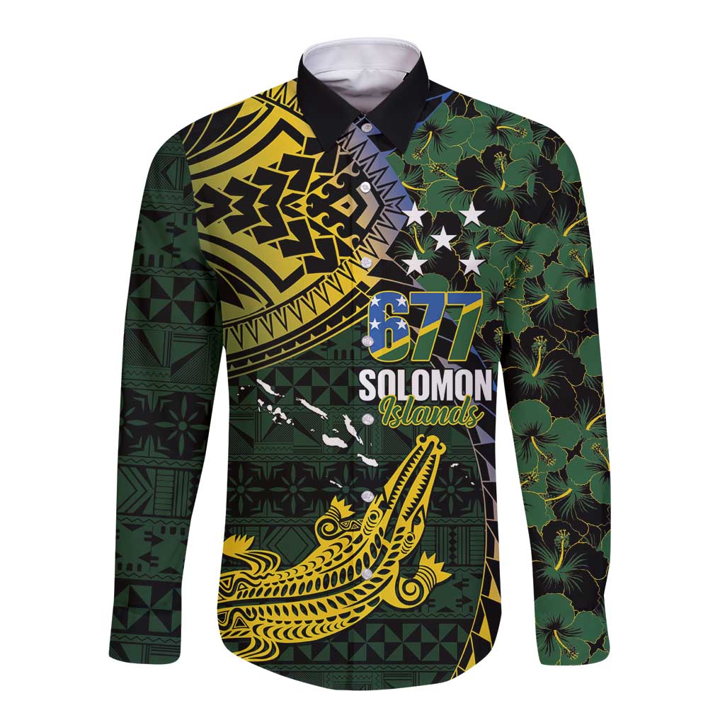 Solomon Islands Long Sleeve Button Shirt 677 Proud Crocodile Melanesian Pattern - Polynesian Pride