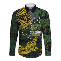 Solomon Islands Long Sleeve Button Shirt 677 Proud Crocodile Melanesian Pattern LT14 Unisex Black - Polynesian Pride
