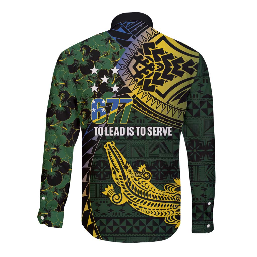 Solomon Islands Long Sleeve Button Shirt 677 Proud Crocodile Melanesian Pattern LT14 - Polynesian Pride