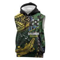 Solomon Islands Sleeveless Hoodie 677 Proud Crocodile Melanesian Pattern LT14 Black - Polynesian Pride