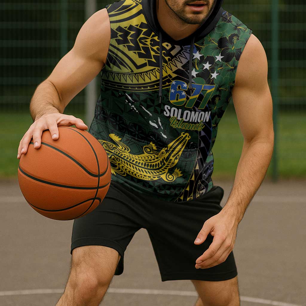 Solomon Islands Sleeveless Hoodie 677 Proud Crocodile Melanesian Pattern LT14 - Polynesian Pride