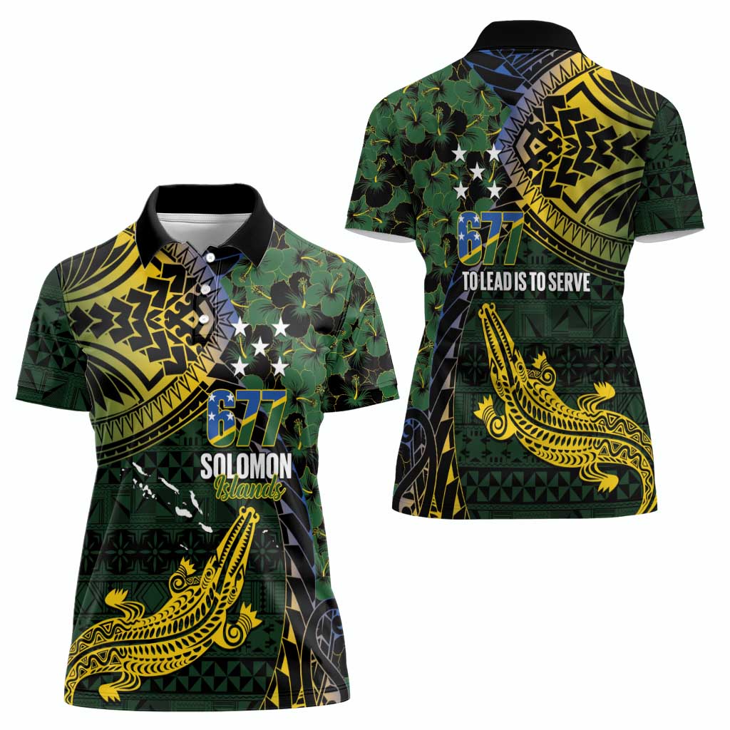 Solomon Islands Women Polo Shirt 677 Proud Crocodile Melanesian Pattern - Polynesian Pride
