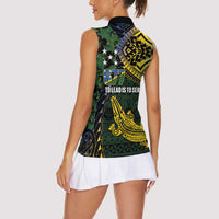Solomon Islands Women Sleeveless Polo Shirt 677 Proud Crocodile Melanesian Pattern - Polynesian Pride