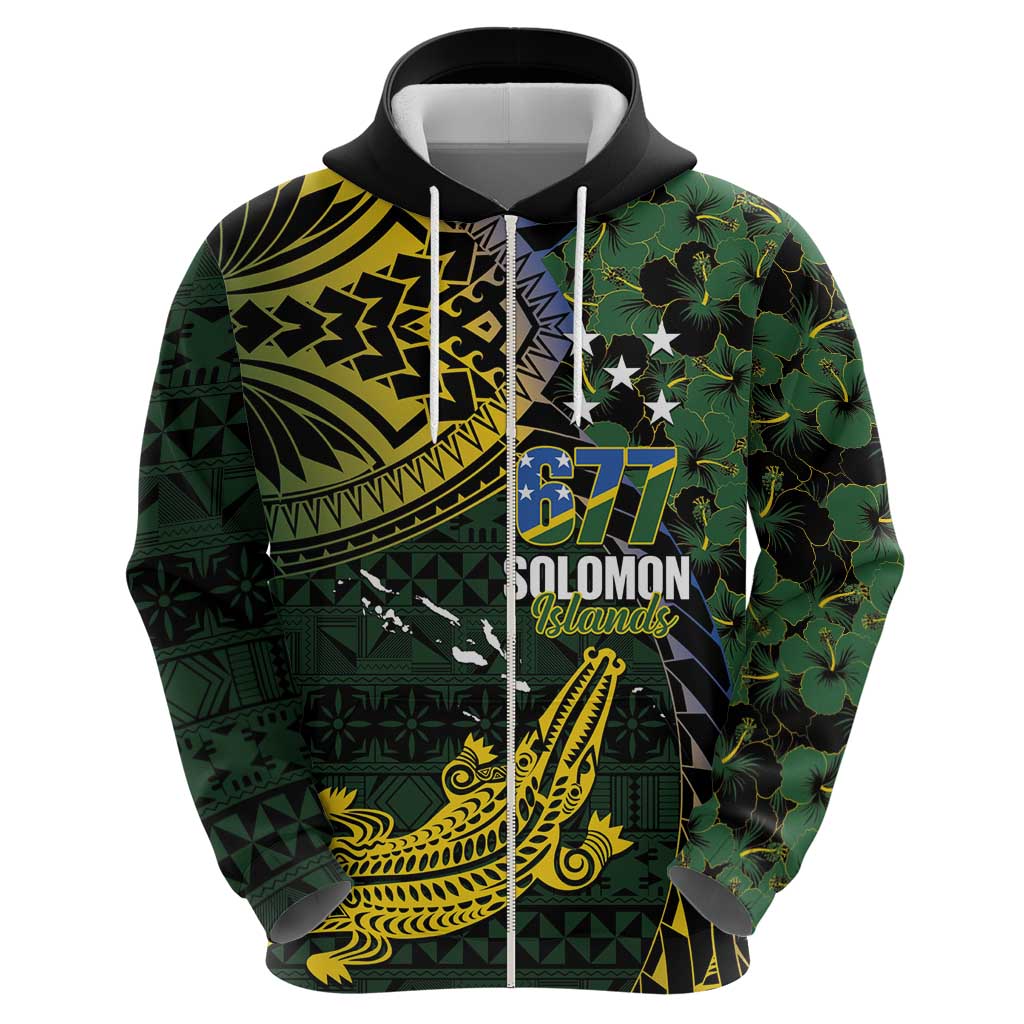 Solomon Islands Zip Hoodie 677 Proud Crocodile Melanesian Pattern - Polynesian Pride