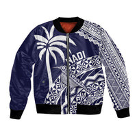 Nadi Fiji 2026 Rugby Custom Bomber Jacket Kikau Fijian Tapa Pattern LT14 Unisex Navy Blue - Polynesian Pride