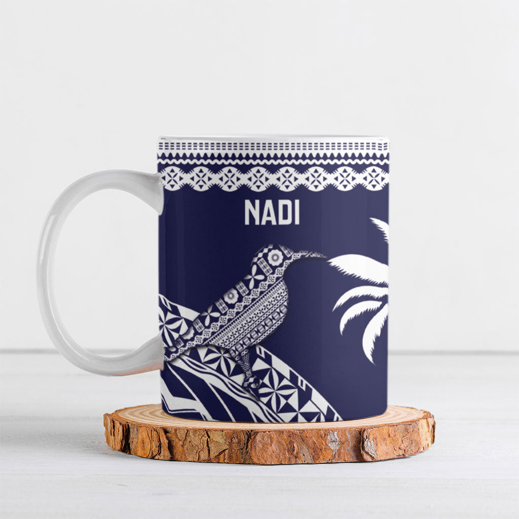Nadi Fiji 2026 Rugby Custom Ceramic Mug Kikau Fijian Tapa Pattern LT14 Navy Blue - Polynesian Pride