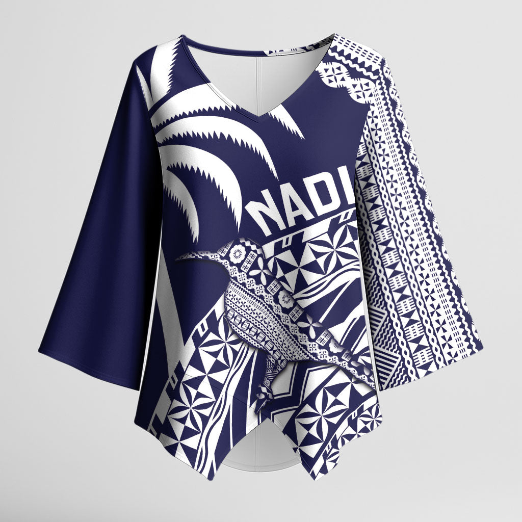 Nadi Fiji 2026 Rugby Custom Kimono Sleeve Blouse Kikau Fijian Tapa Pattern LT14 Female Navy Blue - Polynesian Pride