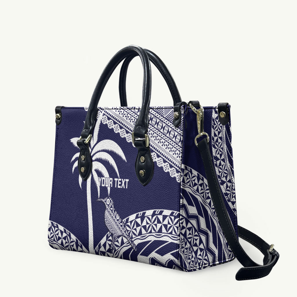 Nadi Fiji 2026 Rugby Custom Leather Bag Kikau Fijian Tapa Pattern LT14 Navy Blue - Polynesian Pride