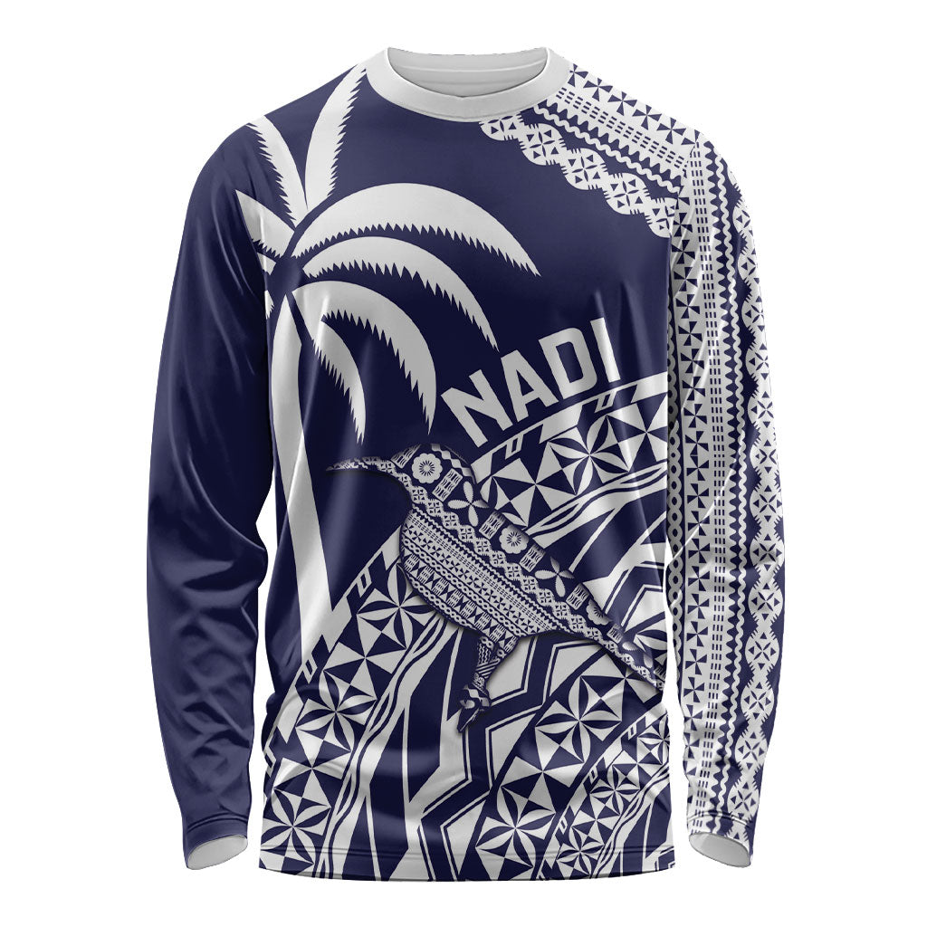 Nadi Fiji 2026 Rugby Custom Long Sleeve Shirt Kikau Fijian Tapa Pattern LT14 Unisex Navy Blue - Polynesian Pride