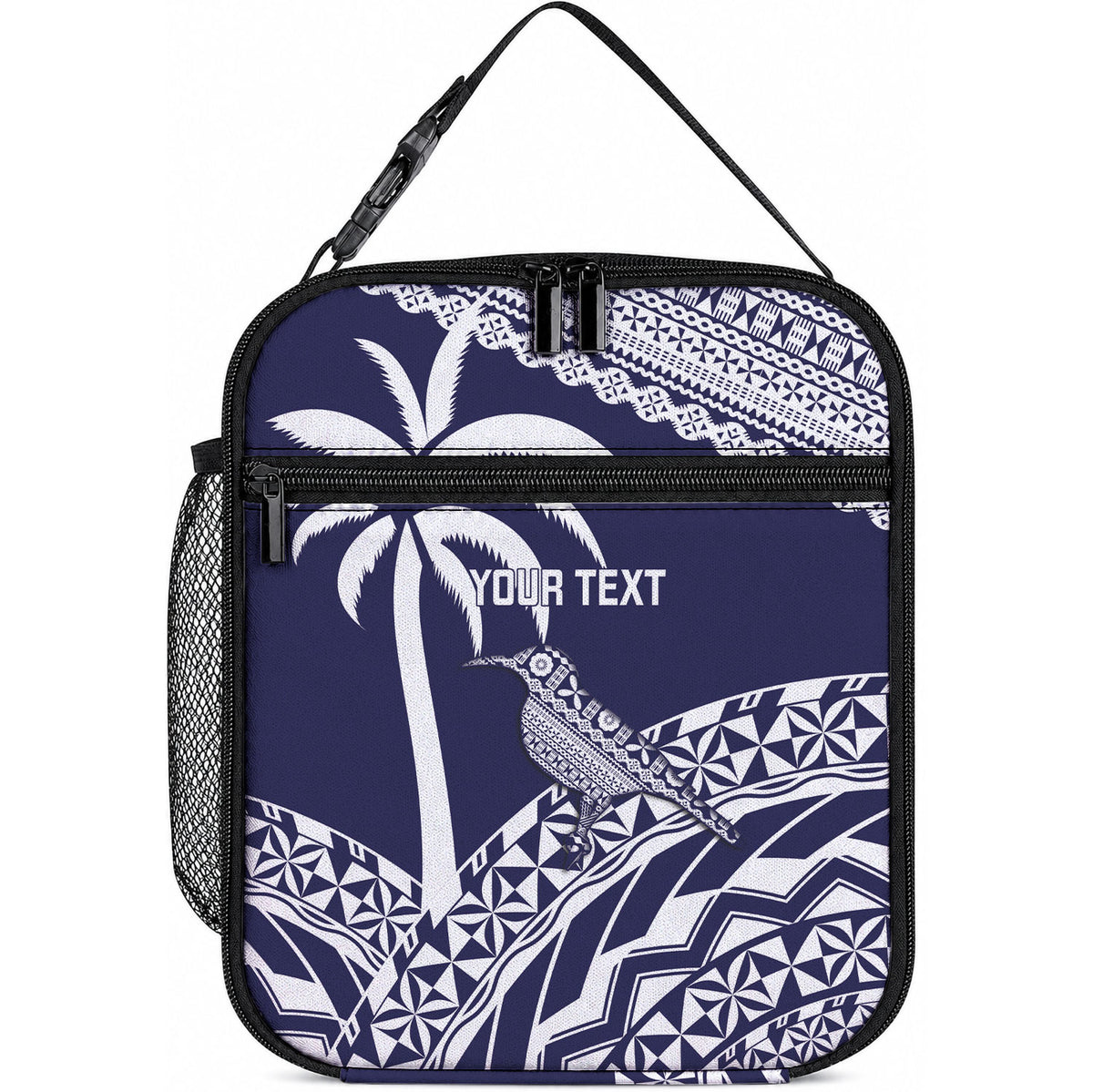 Nadi Fiji 2026 Rugby Custom Lunch Bag Kikau Fijian Tapa Pattern LT14 10.2 × 8.3 × 4.3 inch Navy Blue - Polynesian Pride