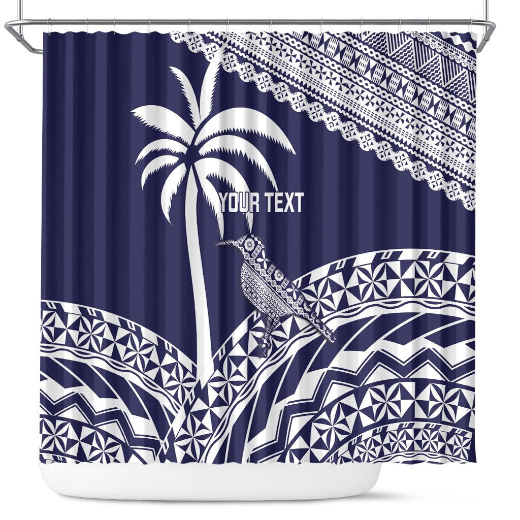 Nadi Fiji 2026 Rugby Custom Shower Curtain Kikau Fijian Tapa Pattern LT14 Navy Blue - Polynesian Pride
