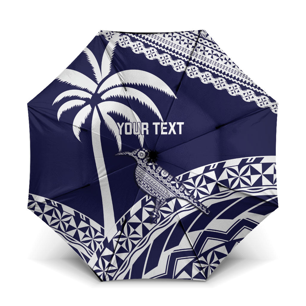 Nadi Fiji 2026 Rugby Custom Umbrella Kikau Fijian Tapa Pattern LT14 One Size Folded 11.42 inch Opened Diameter 37.4 inch Navy Blue - Polynesian Pride