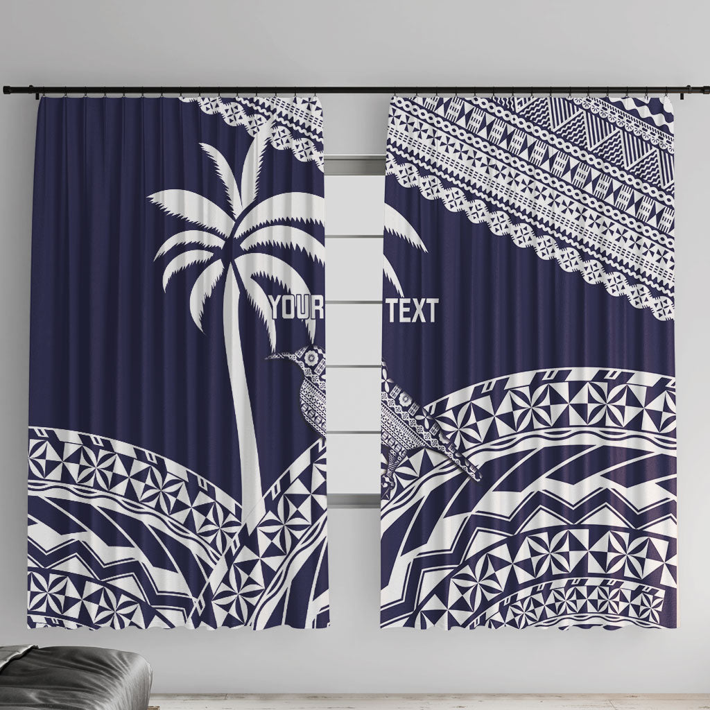 Nadi Fiji 2026 Rugby Custom Window Curtain Kikau Fijian Tapa Pattern LT14 With Hooks Navy Blue - Polynesian Pride