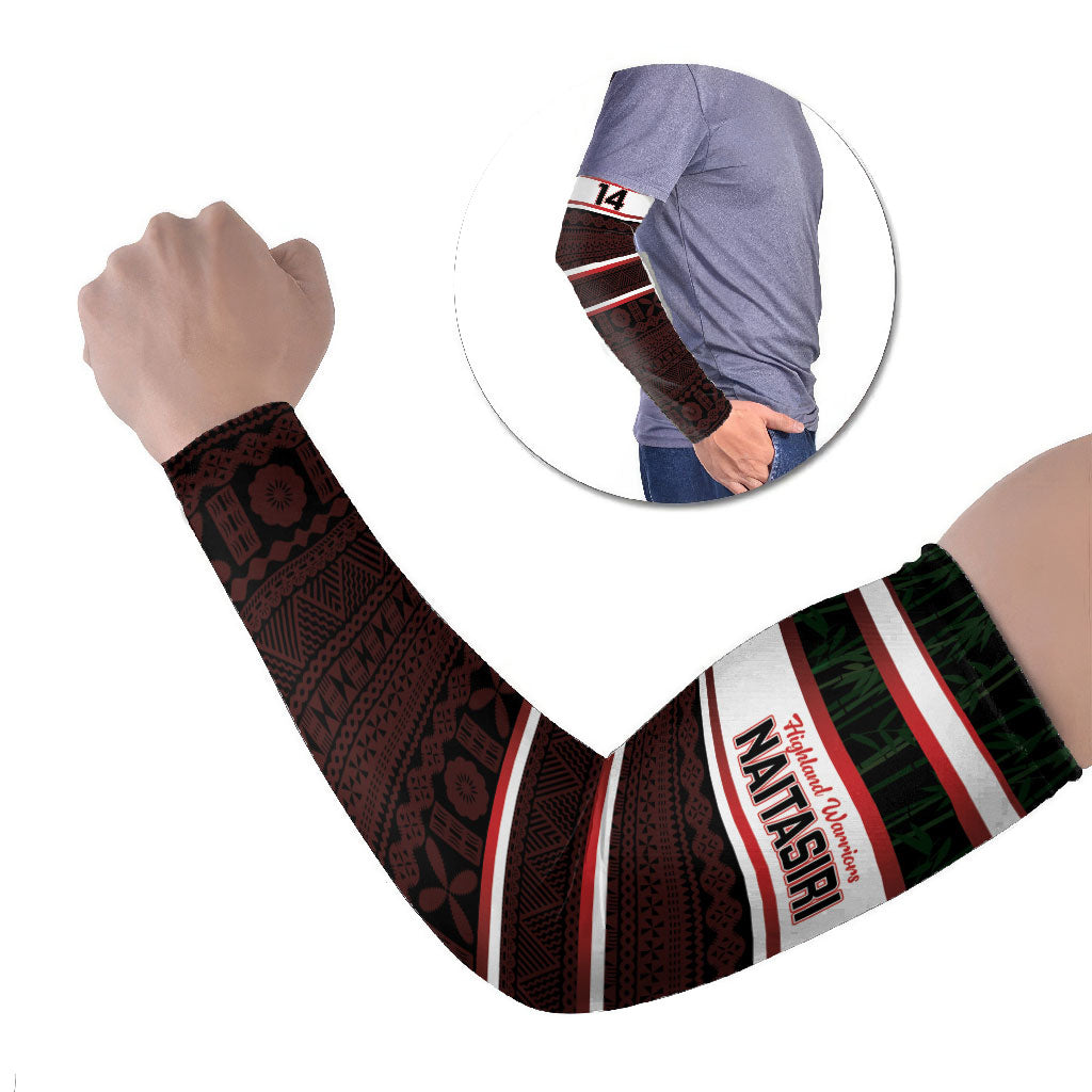 Naitasiri Fiji 2026 Rugby Custom Arm Sleeves Highland Warriors Fijian Tapa Pattern LT14 Set of 2 Black - Polynesian Pride