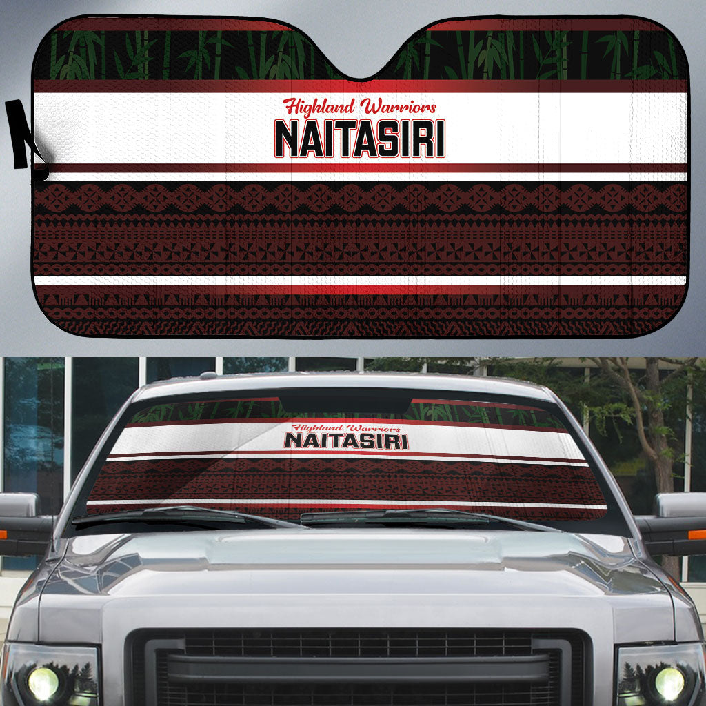 Naitasiri Fiji 2026 Rugby Auto Sun Shade Highland Warriors Fijian Tapa Pattern LT14 Black - Polynesian Pride