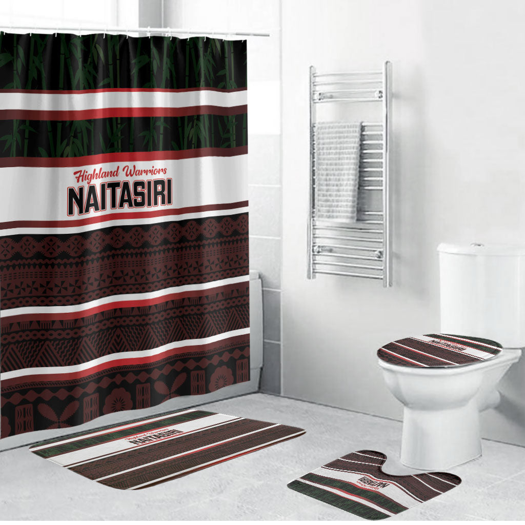 Naitasiri Fiji 2026 Rugby Bathroom Set Highland Warriors Fijian Tapa Pattern LT14 Bathroom Set (4 pcs) Black - Polynesian Pride