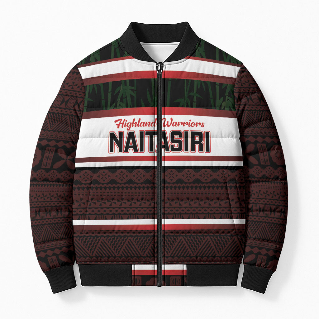 Naitasiri Fiji 2026 Rugby Custom Bomber Puffer Jacket Highland Warriors Fijian Tapa Pattern LT14 Unisex Black - Polynesian Pride