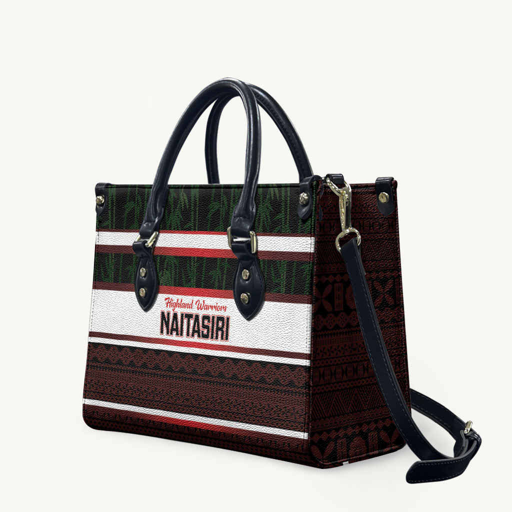 Naitasiri Fiji 2026 Rugby Leather Bag Highland Warriors Fijian Tapa Pattern LT14 Black - Polynesian Pride
