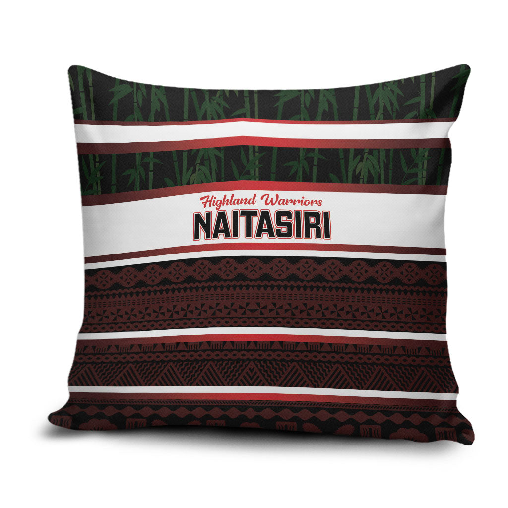 Naitasiri Fiji 2026 Rugby Pillow Cover Highland Warriors Fijian Tapa Pattern LT14 Black - Polynesian Pride