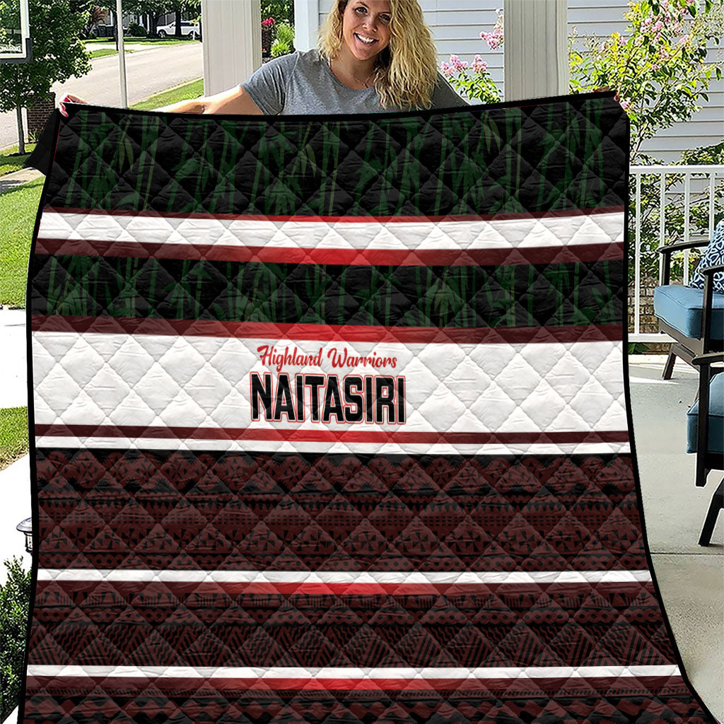 Naitasiri Fiji 2026 Rugby Quilt Highland Warriors Fijian Tapa Pattern LT14 Black - Polynesian Pride