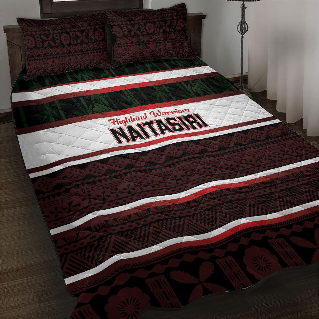 Naitasiri Fiji 2026 Rugby Quilt Bed Set Highland Warriors Fijian Tapa Pattern LT14 Black - Polynesian Pride