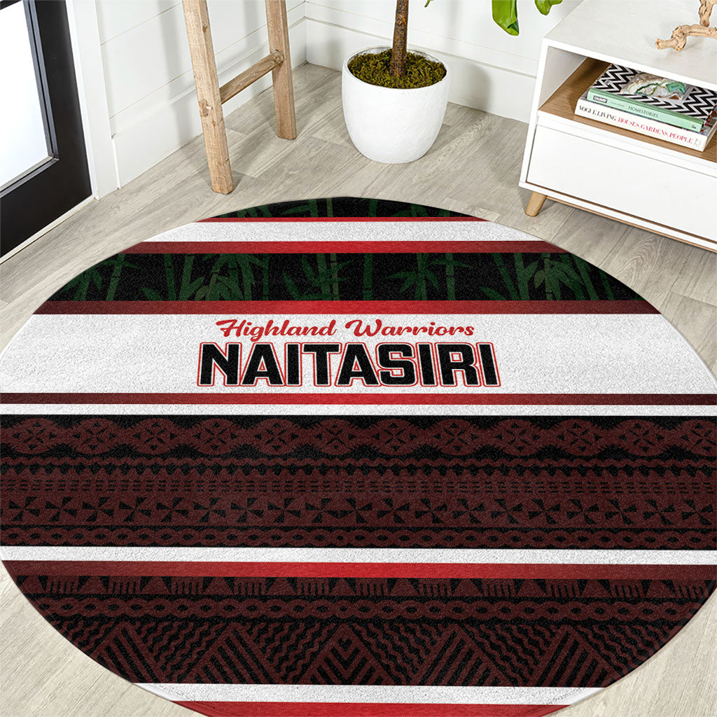 Naitasiri Fiji 2026 Rugby Round Carpet Highland Warriors Fijian Tapa Pattern LT14 Black - Polynesian Pride