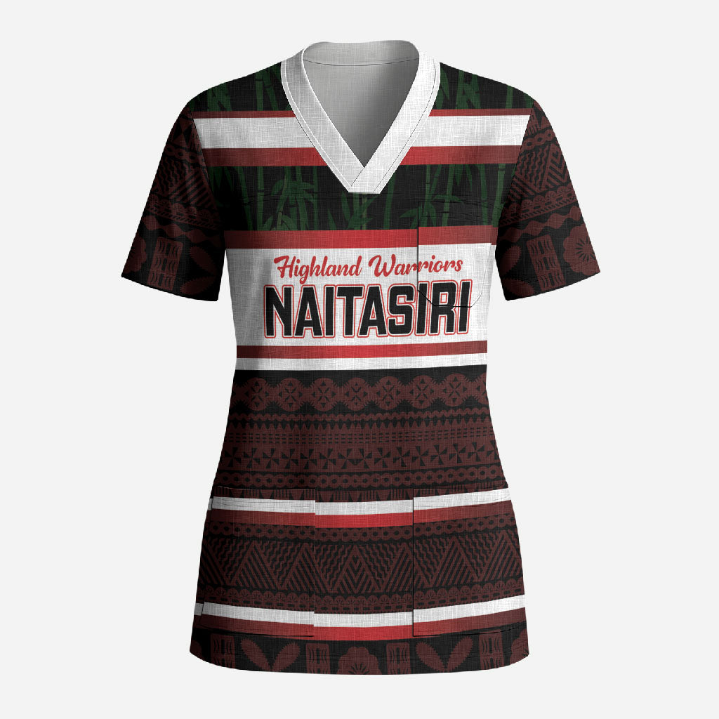 Naitasiri Fiji 2026 Rugby Custom Scrub Top Highland Warriors Fijian Tapa Pattern LT14 Adult Black - Polynesian Pride