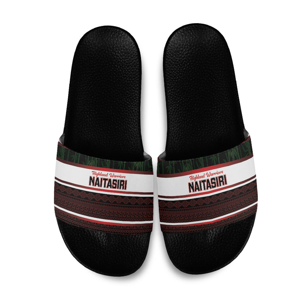 Naitasiri Fiji 2026 Rugby Slide Sandals Highland Warriors Fijian Tapa Pattern LT14 Black - Polynesian Pride