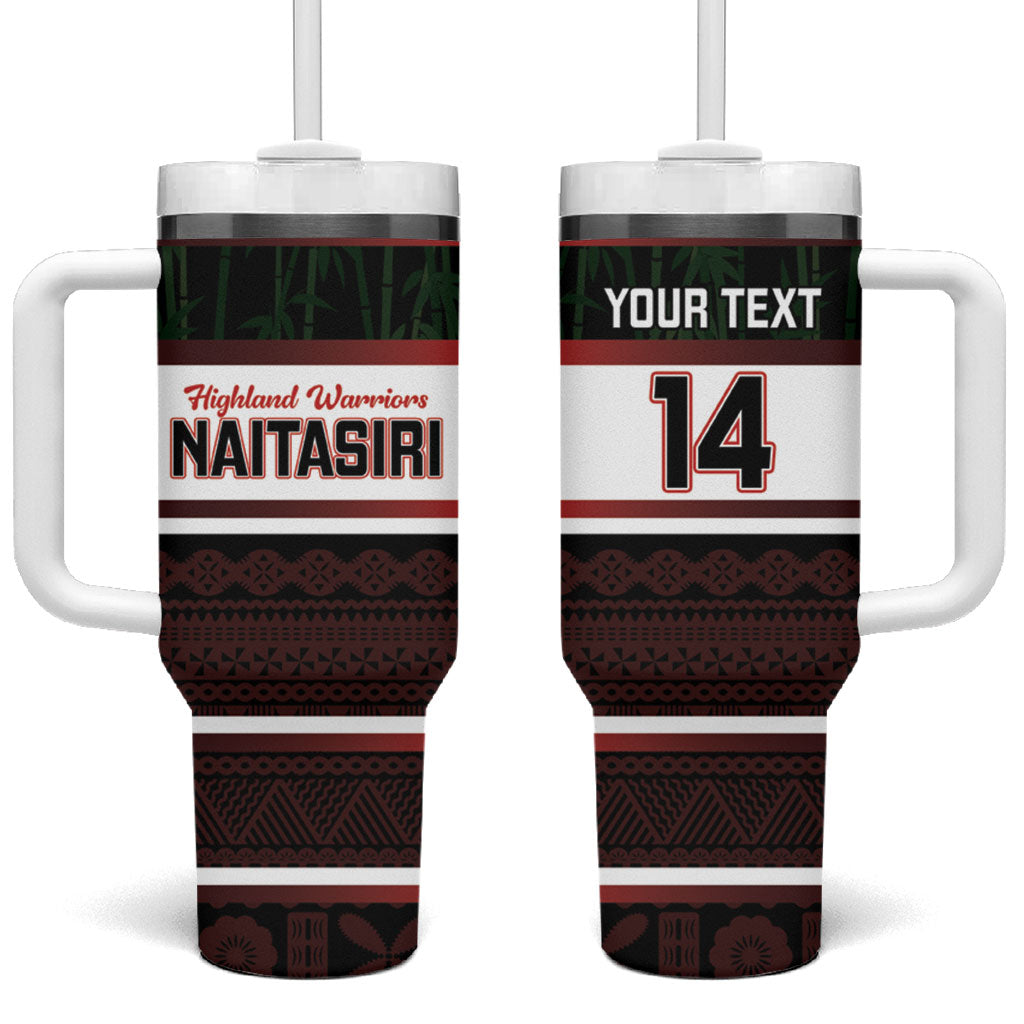 Naitasiri Fiji 2026 Rugby Custom Tumbler With Handle Highland Warriors Fijian Tapa Pattern LT14 One Size: 40 oz Black - Polynesian Pride