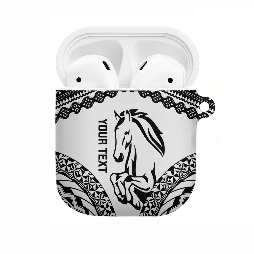 Nadroga Fiji 2026 Rugby Custom AirPods Case Stallion Fijian Tapa Pattern LT14 White - Polynesian Pride