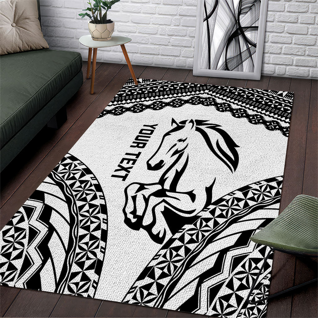 Nadroga Fiji 2026 Rugby Custom Area Rug Stallion Fijian Tapa Pattern LT14 White - Polynesian Pride