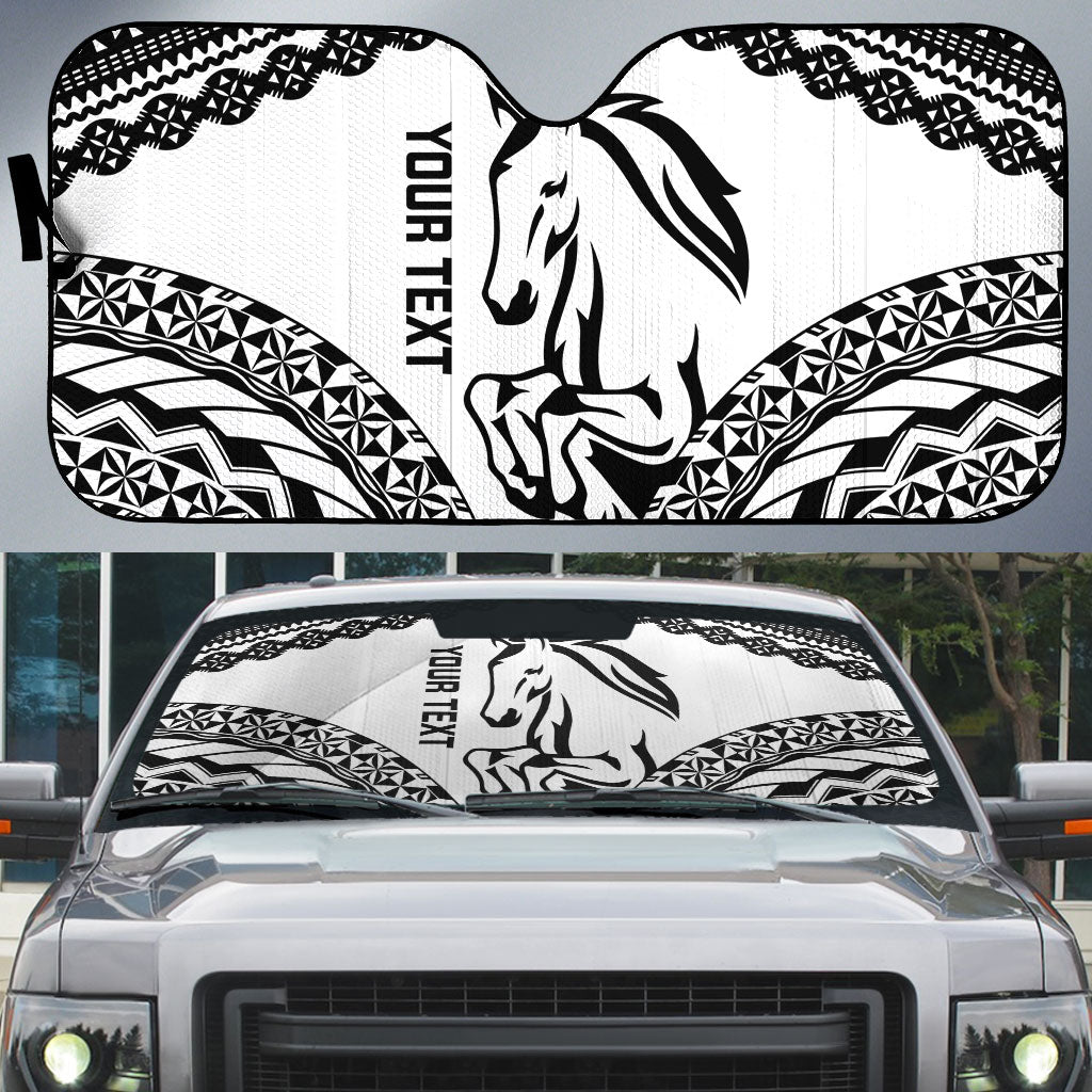 Nadroga Fiji 2026 Rugby Custom Auto Sun Shade Stallion Fijian Tapa Pattern LT14 White - Polynesian Pride