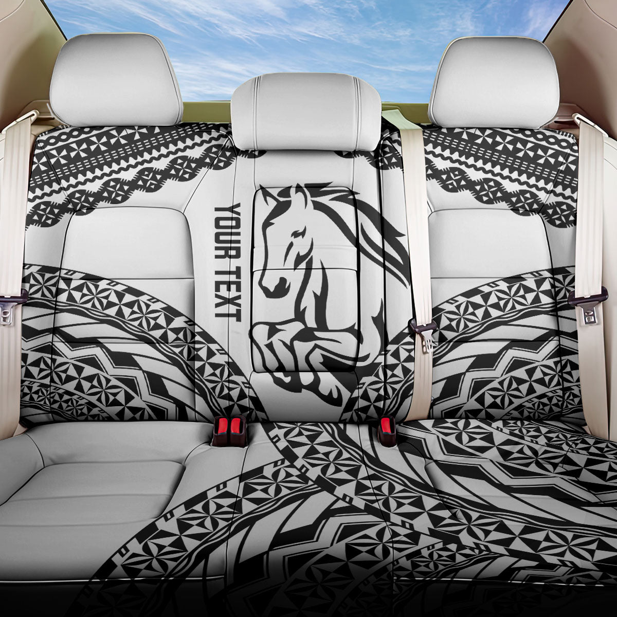 Nadroga Fiji 2026 Rugby Custom Back Car Seat Cover Stallion Fijian Tapa Pattern LT14 One Size White - Polynesian Pride