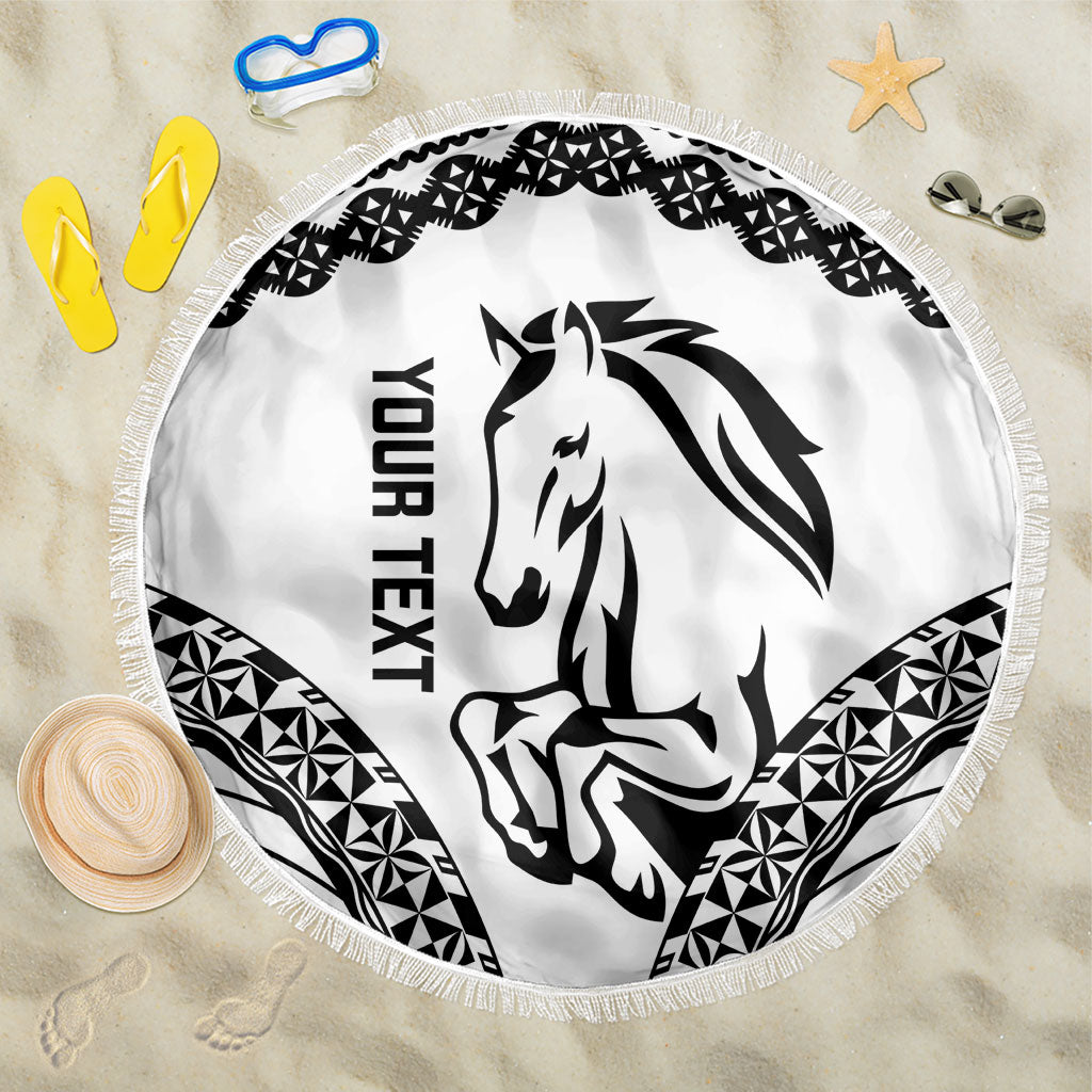 Nadroga Fiji 2026 Rugby Custom Beach Blanket Stallion Fijian Tapa Pattern LT14 One Size 150cm White - Polynesian Pride