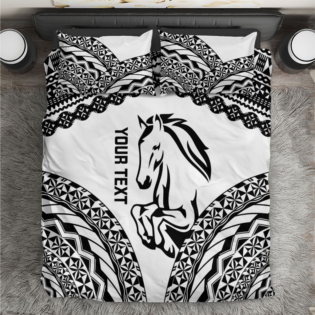 Nadroga Fiji 2026 Rugby Custom Bedding Set Stallion Fijian Tapa Pattern LT14 White - Polynesian Pride