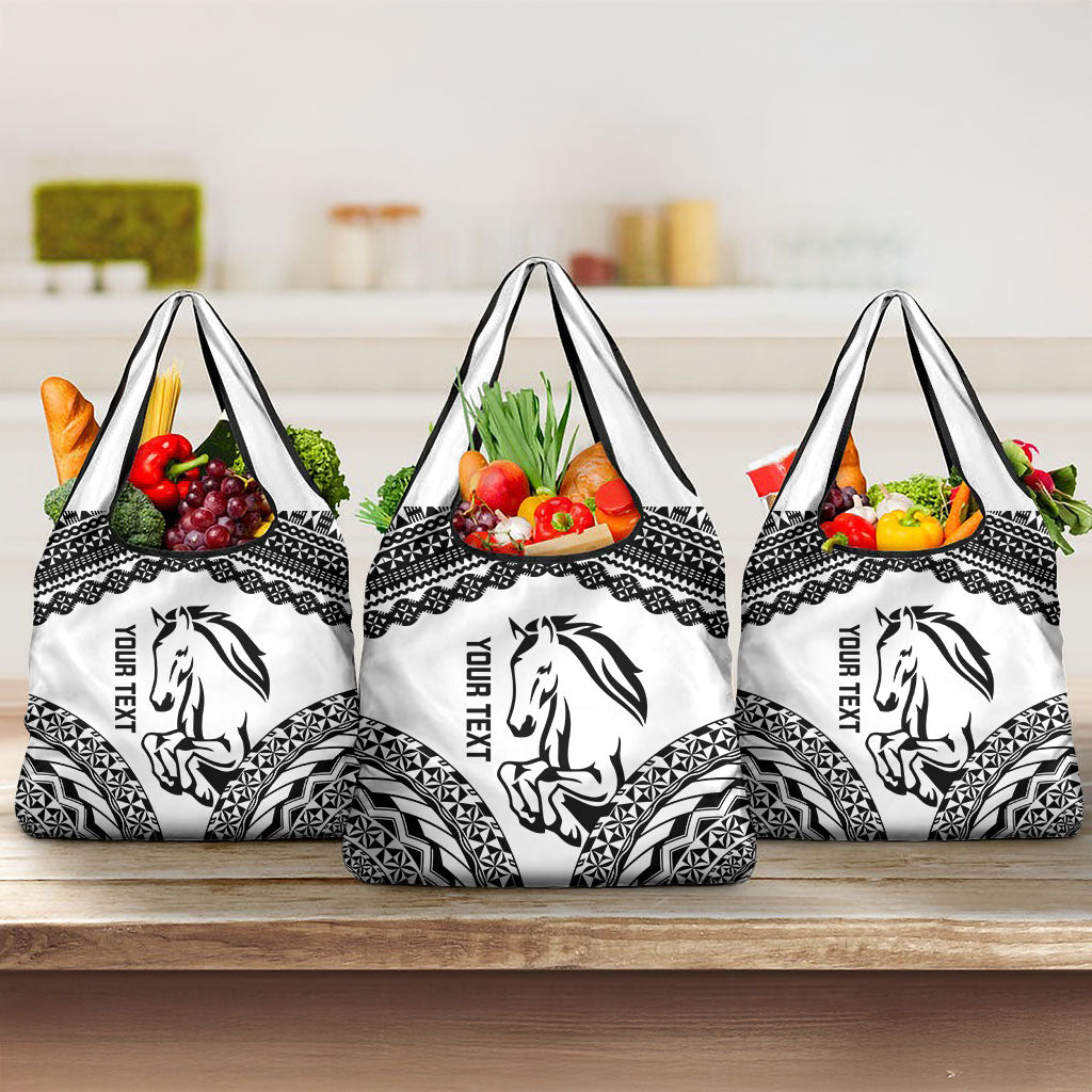 Nadroga Fiji 2026 Rugby Custom Grocery Bag Stallion Fijian Tapa Pattern LT14 3-pack One Size White - Polynesian Pride