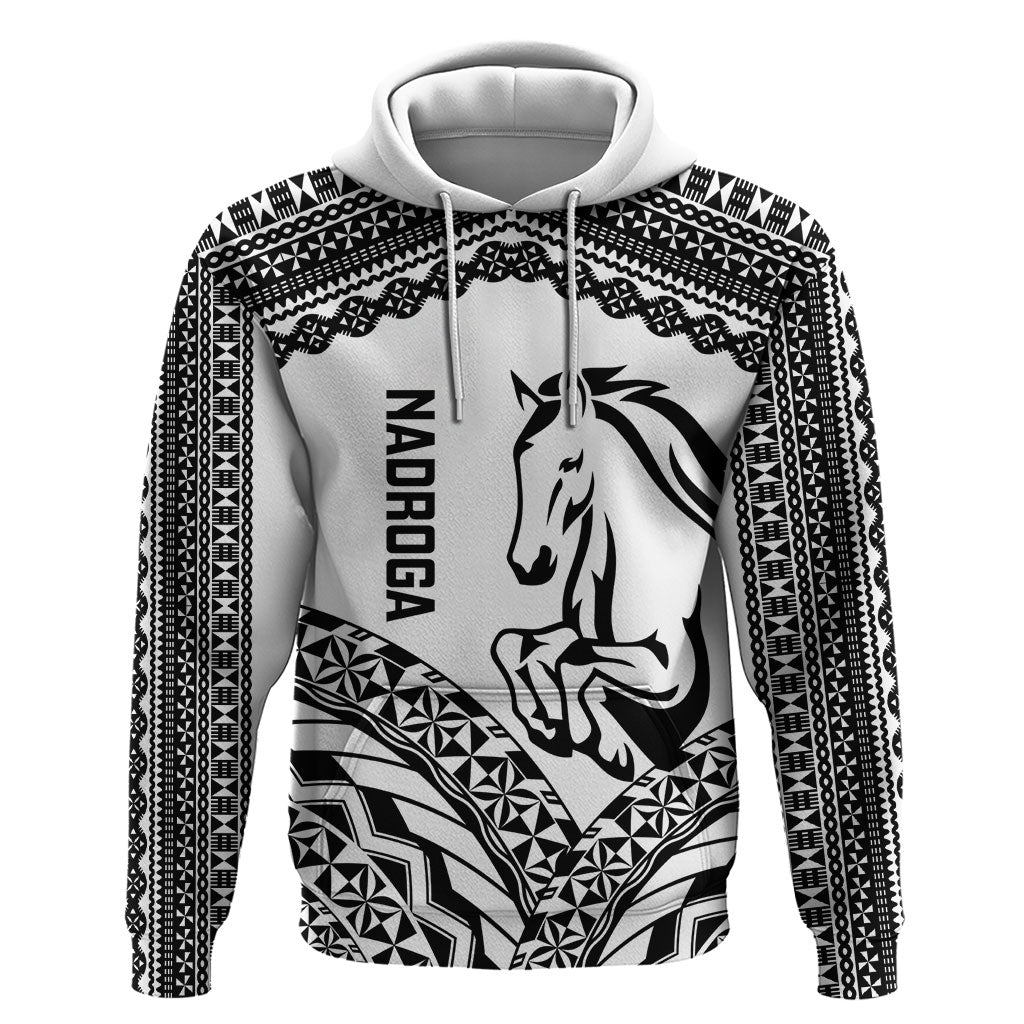 Nadroga Fiji 2026 Rugby Custom Hoodie Stallion Fijian Tapa Pattern LT14 Pullover Hoodie White - Polynesian Pride